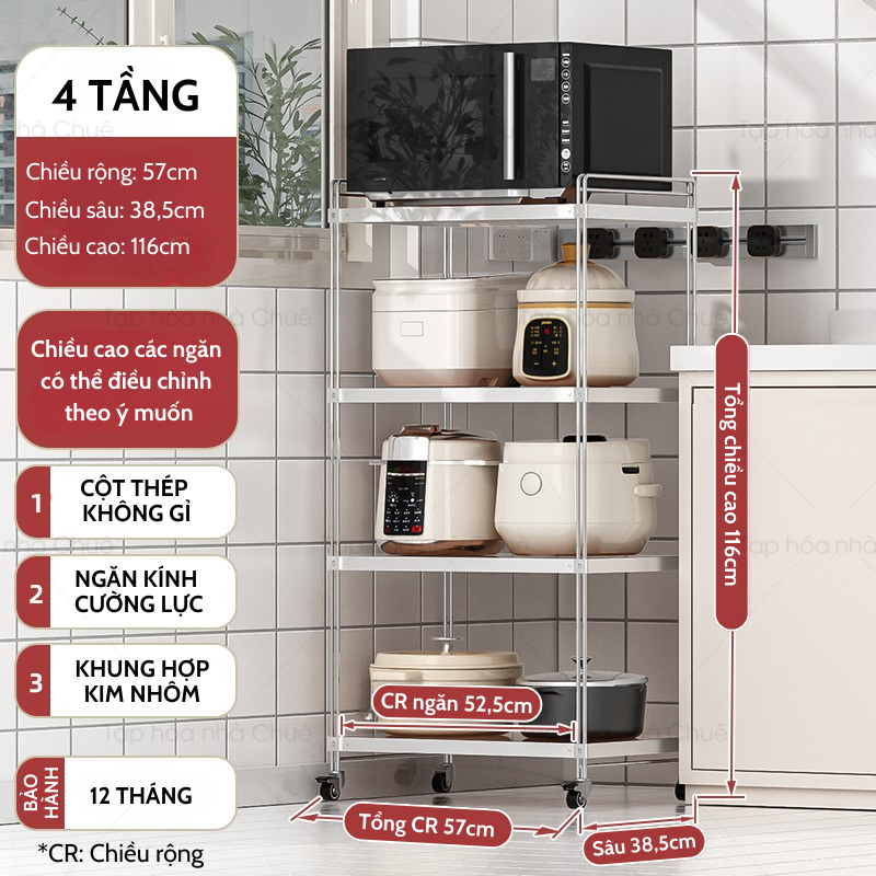 [iKEDE] KỆ BẾP INOX CAO CẤP KỆ CAO TẦNG CÓ BÁNH XE NÂNG HẠ TÙY Ý LINH HOẠT CÁC NGĂN CHIA TIỆN LỢI