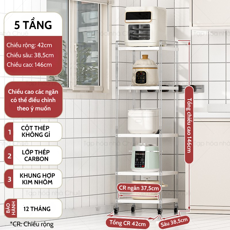 [iKEDE] KỆ BẾP INOX CAO CẤP KỆ CAO TẦNG CÓ BÁNH XE NÂNG HẠ TÙY Ý LINH HOẠT CÁC NGĂN CHIA TIỆN LỢI