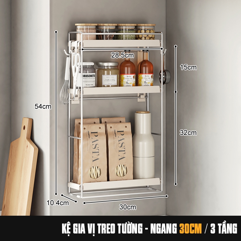 KỆ GIA VỊ SIÊU MỎNG TREO TƯỜNG KHUNG INOX CAO CẤP