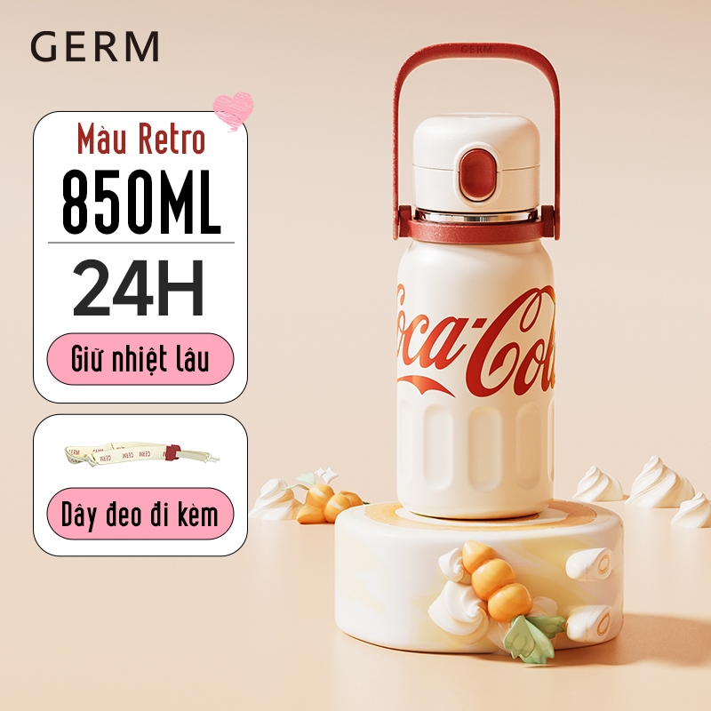 BÌNH GIỮ NHIỆT CAO CẤP INOX316L GIỮ NHIỆT 24H CHÍNH HÃNG GERM x COCACOLA KÈM ỐNG HÚT HỘP NGÂM TRÀ 850ML