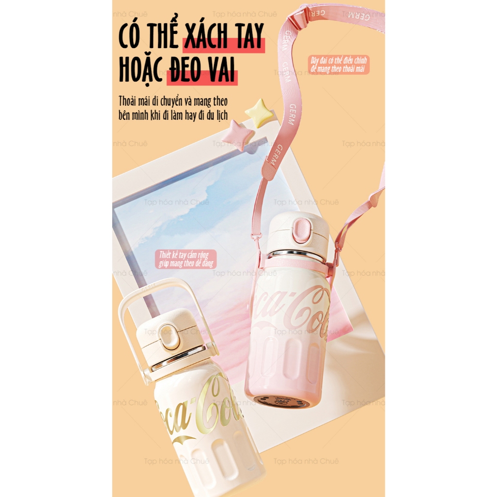 BÌNH GIỮ NHIỆT CAO CẤP INOX316L GIỮ NHIỆT 24H CHÍNH HÃNG GERM x COCACOLA KÈM ỐNG HÚT HỘP NGÂM TRÀ 850ML