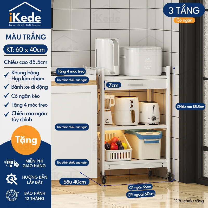 [L40/LD40] KỆ TỦ BẾP ĐA NĂNG DI ĐỘNG HỢP KIM NHÔM SPACEALUMINM CAO CẤP - MÀU ĐEN