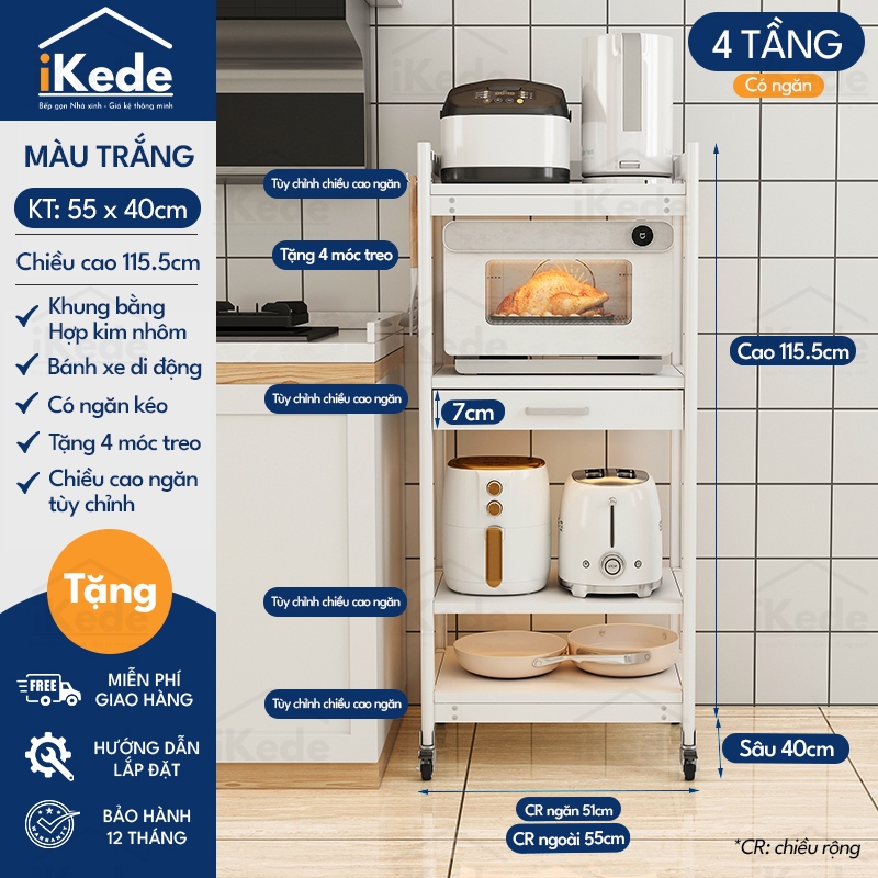 [L40/LD40] KỆ TỦ BẾP ĐA NĂNG DI ĐỘNG HỢP KIM NHÔM SPACEALUMINM CAO CẤP - MÀU ĐEN