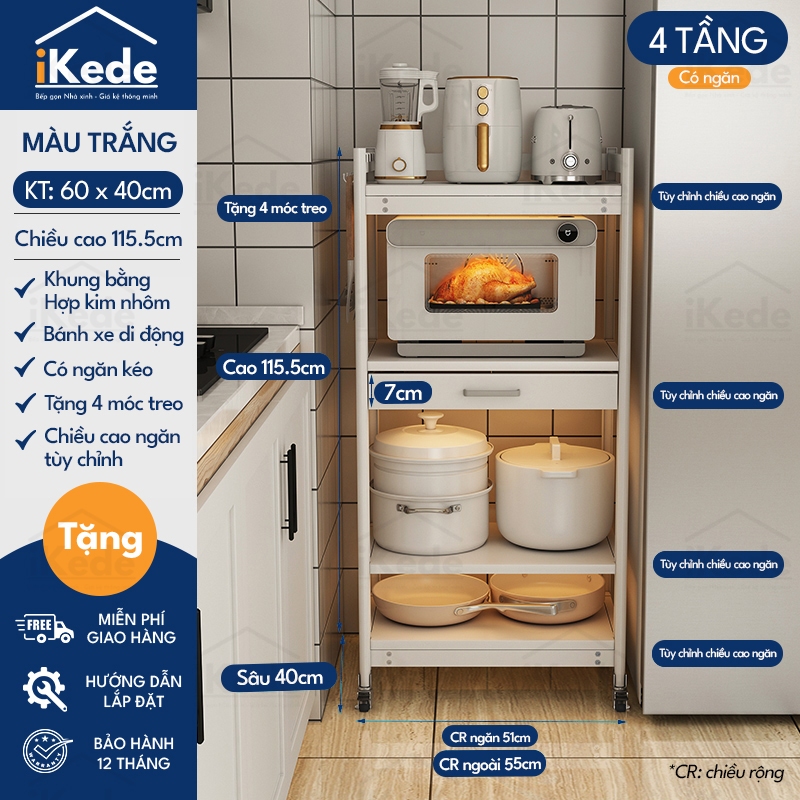 [L40/LD40] KỆ TỦ BẾP ĐA NĂNG DI ĐỘNG HỢP KIM NHÔM SPACEALUMINM CAO CẤP - MÀU ĐEN