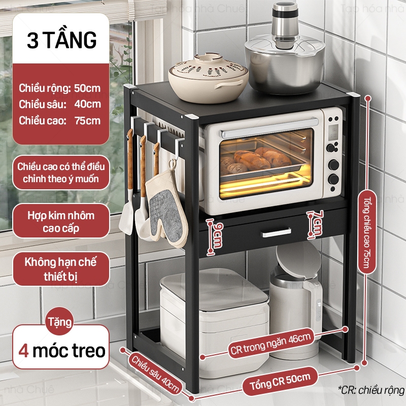 KỆ LÒ NƯỚNG KỆ BẾP ĐA NĂNG CÓ NGĂN KÉO LƯU TRỮ CHIỀU CAO TÙY CHỈNH LINH HOẠT KỆ BẾP 2 TẦNG Trắng-3T-R50 Sâu 40cm