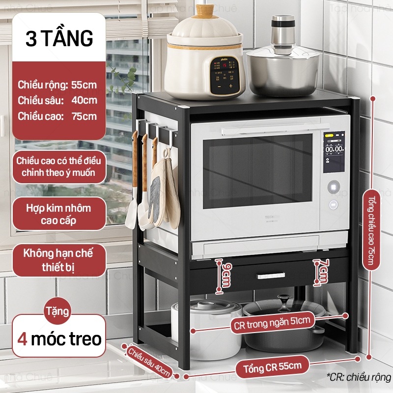 KỆ LÒ NƯỚNG KỆ BẾP ĐA NĂNG CÓ NGĂN KÉO LƯU TRỮ CHIỀU CAO TÙY CHỈNH LINH HOẠT KỆ BẾP 2 TẦNG Trắng-3T-R50 Sâu 40cm