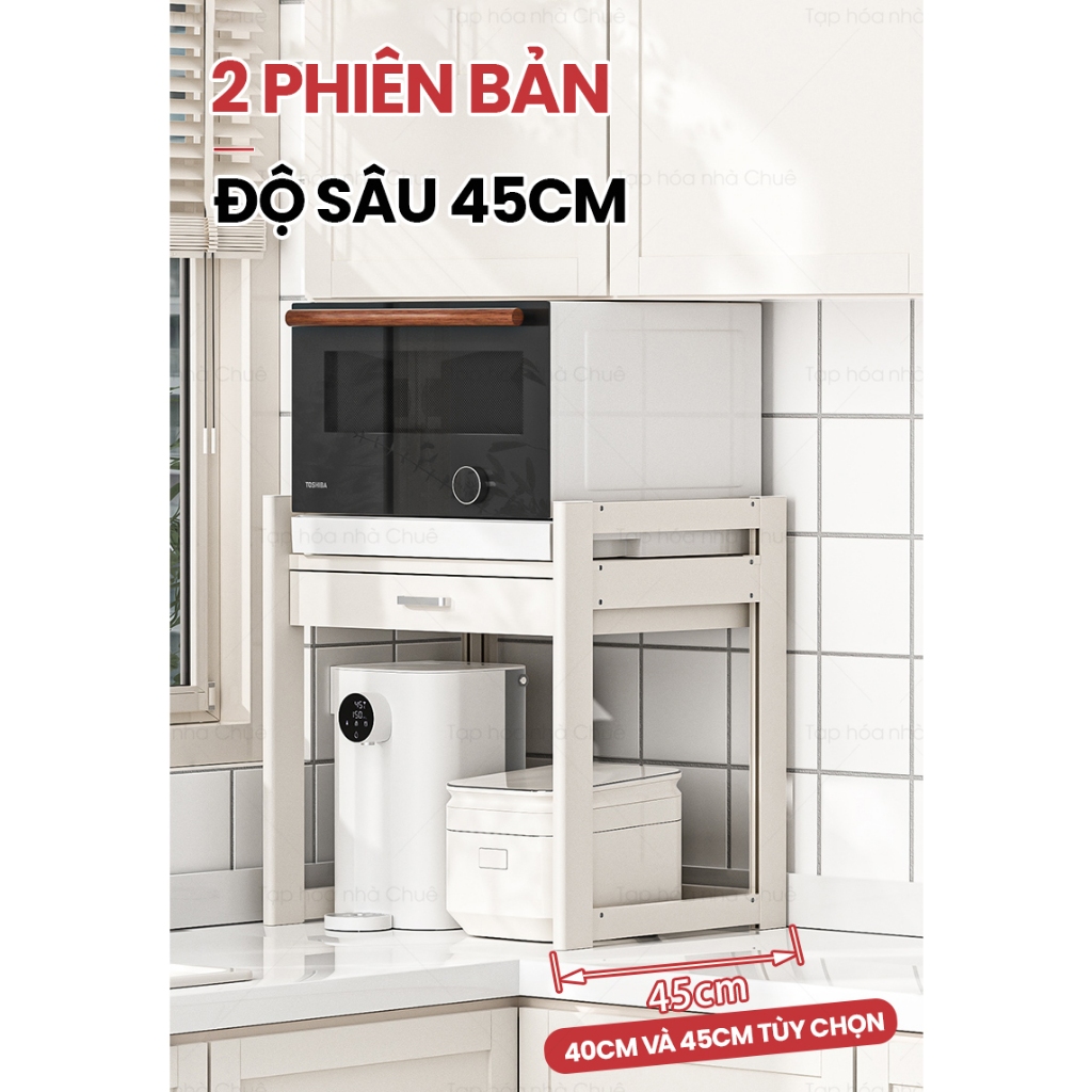KỆ LÒ NƯỚNG KỆ BẾP ĐA NĂNG CÓ NGĂN KÉO LƯU TRỮ CHIỀU CAO TÙY CHỈNH LINH HOẠT KỆ BẾP 2 TẦNG Trắng-3T-R50 Sâu 40cm