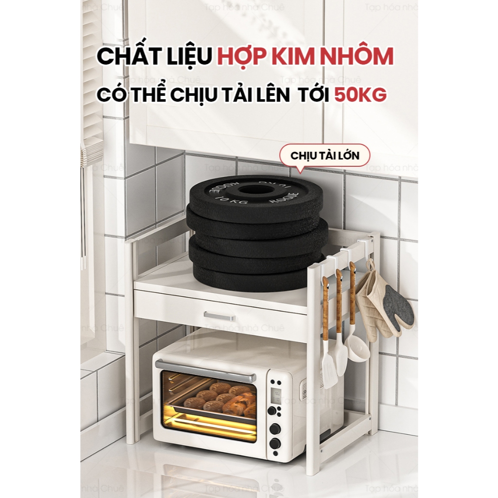 KỆ LÒ NƯỚNG KỆ BẾP ĐA NĂNG CÓ NGĂN KÉO LƯU TRỮ CHIỀU CAO TÙY CHỈNH LINH HOẠT KỆ BẾP 2 TẦNG Trắng-3T-R50 Sâu 40cm