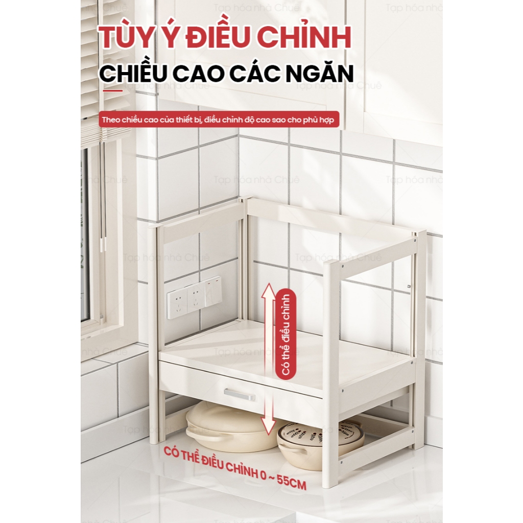 KỆ LÒ NƯỚNG KỆ BẾP ĐA NĂNG CÓ NGĂN KÉO LƯU TRỮ CHIỀU CAO TÙY CHỈNH LINH HOẠT KỆ BẾP 2 TẦNG Trắng-3T-R50 Sâu 40cm