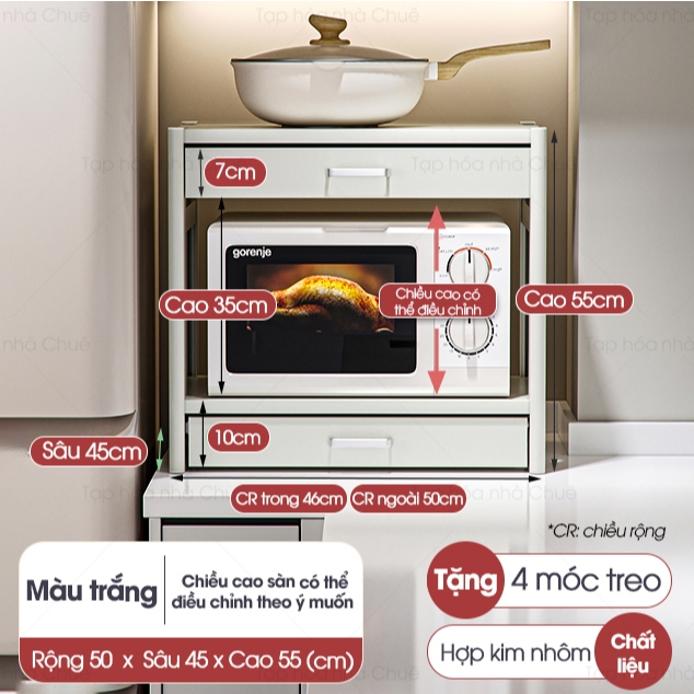 KỆ LÒ NƯỚNG KỆ BẾP ĐA NĂNG CÓ NGĂN KÉO LƯU TRỮ CHIỀU CAO TÙY CHỈNH LINH HOẠT KỆ BẾP 2 TẦNG Trắng-3T-R50 Sâu 40cm