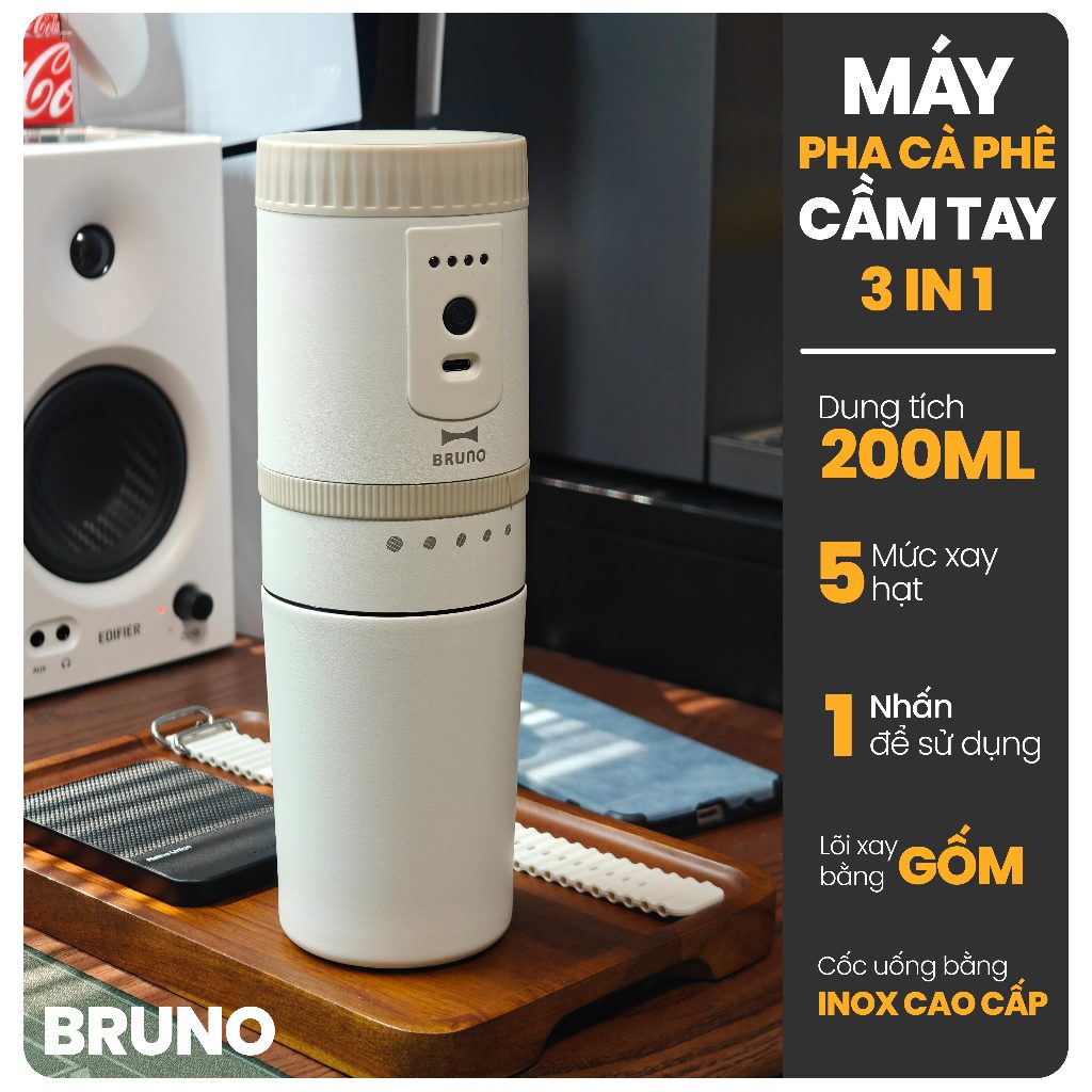 MÁY XAY VÀ PHA CÀ PHÊ CẦM TAY 3 IN 1 TIỆN LỢI THÔNG MINH BRUNO