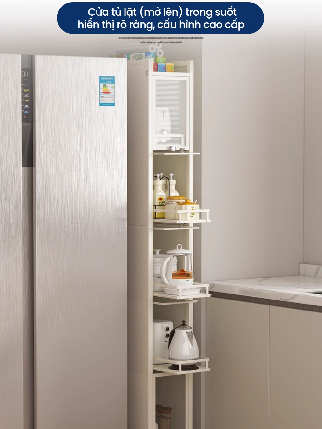 [iKEDE] KỆ TỦ KHE HẸP CAO TẦNG NGĂN KÉO BÁNH XE CHẮC CHẮN CÓ NẮP KÍNH KÍN KHUNG THÉP CARBON