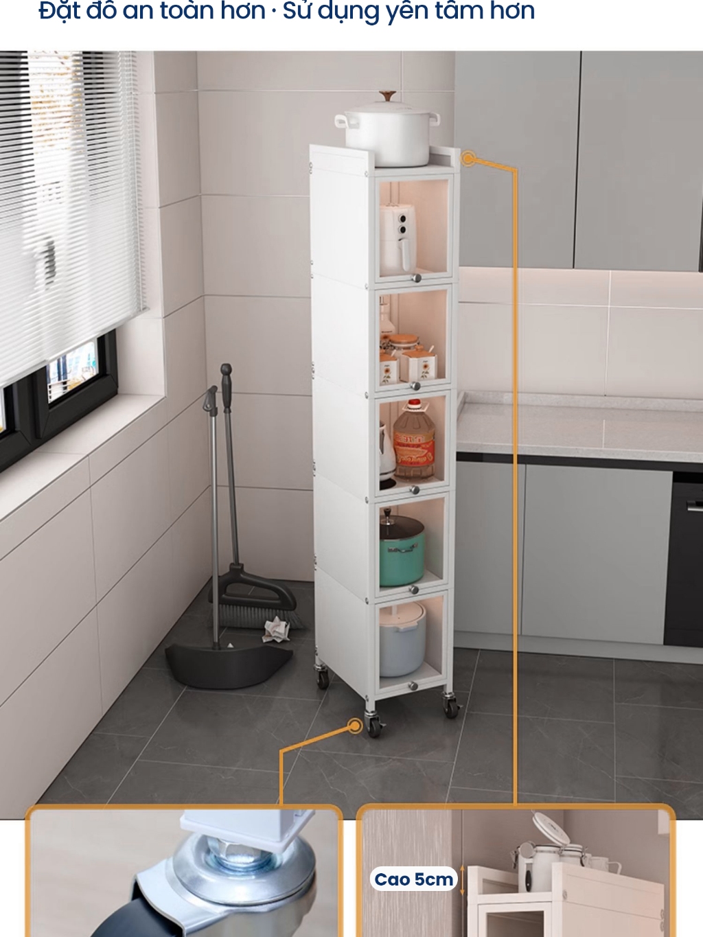 [iKEDE] KỆ TỦ KHE HẸP CAO TẦNG NGĂN KÉO BÁNH XE CHẮC CHẮN CÓ NẮP KÍNH KÍN KHUNG THÉP CARBON