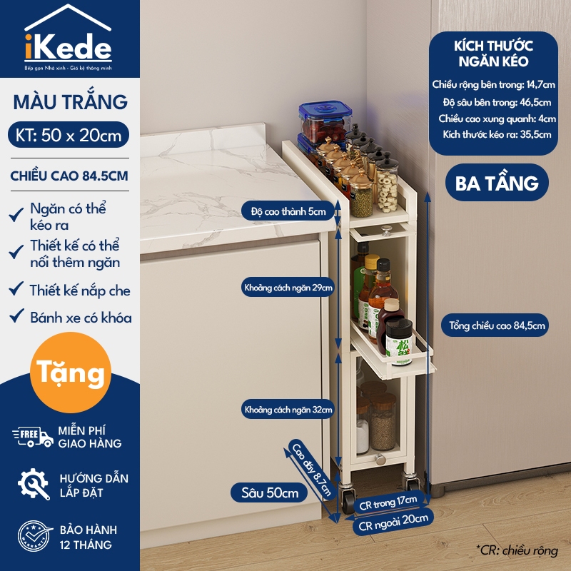 [iKEDE] KỆ TỦ KHE HẸP CAO TẦNG NGĂN KÉO BÁNH XE CHẮC CHẮN CÓ NẮP KÍNH KÍN KHUNG THÉP CARBON
