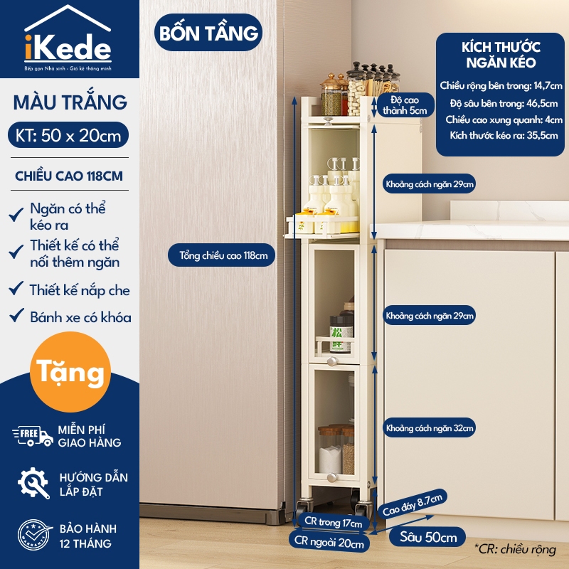 [iKEDE] KỆ TỦ KHE HẸP CAO TẦNG NGĂN KÉO BÁNH XE CHẮC CHẮN CÓ NẮP KÍNH KÍN KHUNG THÉP CARBON