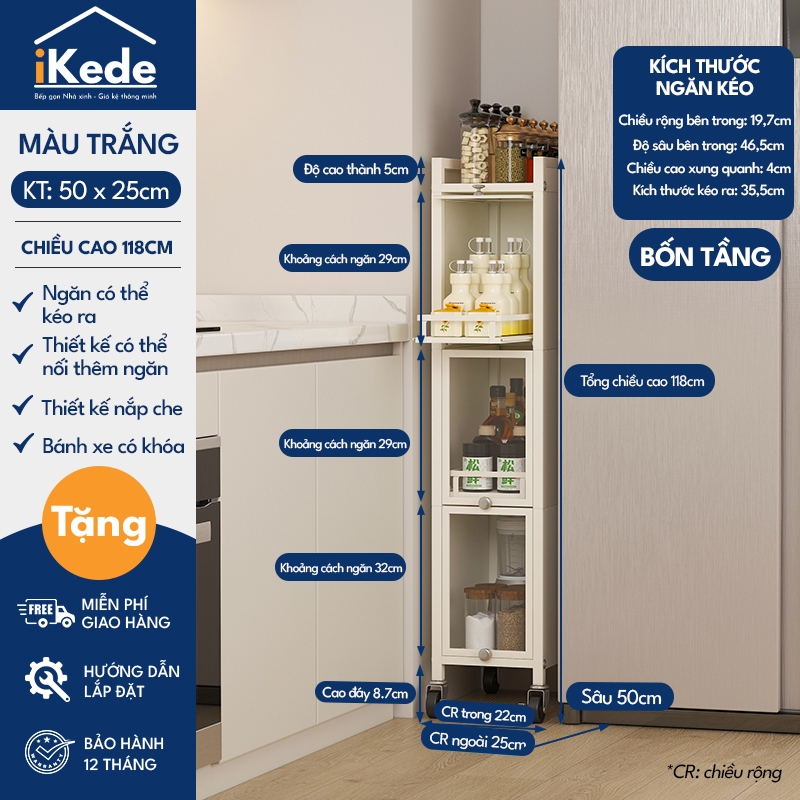 [iKEDE] KỆ TỦ KHE HẸP CAO TẦNG NGĂN KÉO BÁNH XE CHẮC CHẮN CÓ NẮP KÍNH KÍN KHUNG THÉP CARBON
