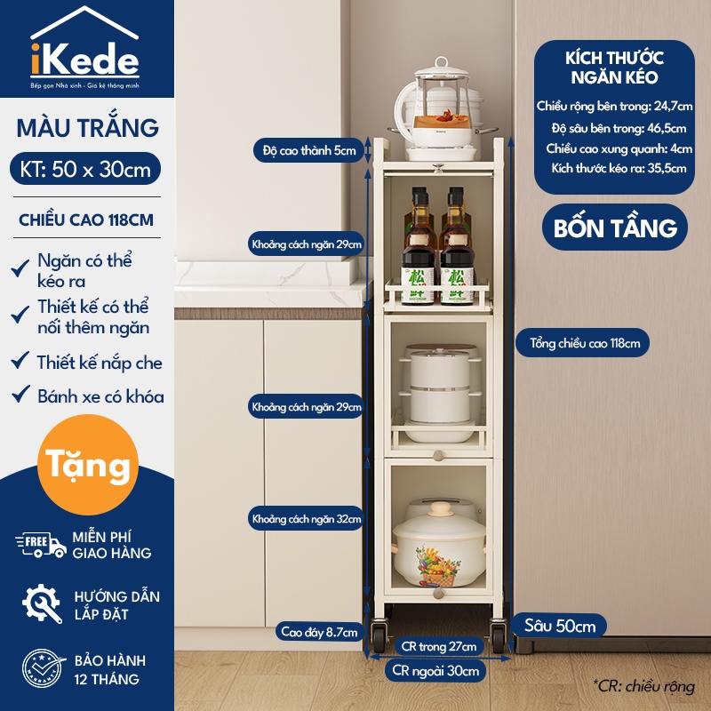 [iKEDE] KỆ TỦ KHE HẸP CAO TẦNG NGĂN KÉO BÁNH XE CHẮC CHẮN CÓ NẮP KÍNH KÍN KHUNG THÉP CARBON
