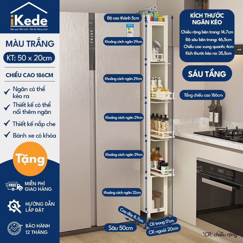 [iKEDE] KỆ TỦ KHE HẸP CAO TẦNG NGĂN KÉO BÁNH XE CHẮC CHẮN CÓ NẮP KÍNH KÍN KHUNG THÉP CARBON