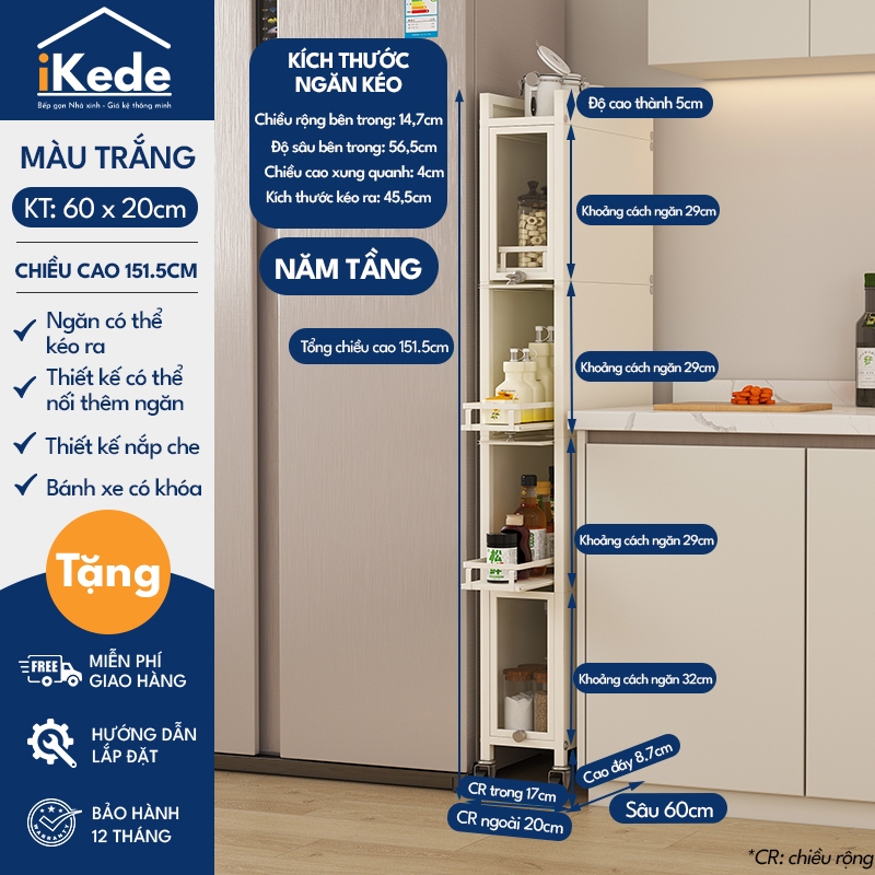 [iKEDE] KỆ TỦ KHE HẸP CAO TẦNG NGĂN KÉO BÁNH XE CHẮC CHẮN CÓ NẮP KÍNH KÍN KHUNG THÉP CARBON