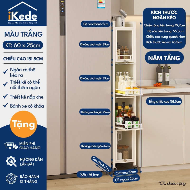 [iKEDE] KỆ TỦ KHE HẸP CAO TẦNG NGĂN KÉO BÁNH XE CHẮC CHẮN CÓ NẮP KÍNH KÍN KHUNG THÉP CARBON