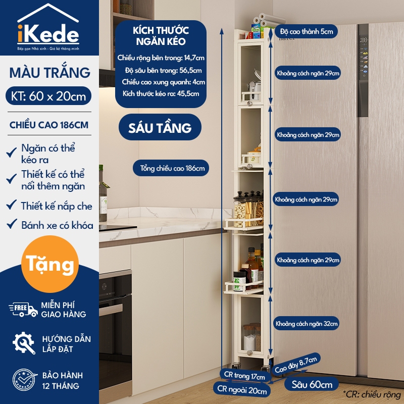 [iKEDE] KỆ TỦ KHE HẸP CAO TẦNG NGĂN KÉO BÁNH XE CHẮC CHẮN CÓ NẮP KÍNH KÍN KHUNG THÉP CARBON
