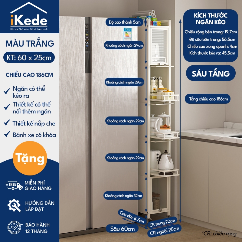 [iKEDE] KỆ TỦ KHE HẸP CAO TẦNG NGĂN KÉO BÁNH XE CHẮC CHẮN CÓ NẮP KÍNH KÍN KHUNG THÉP CARBON