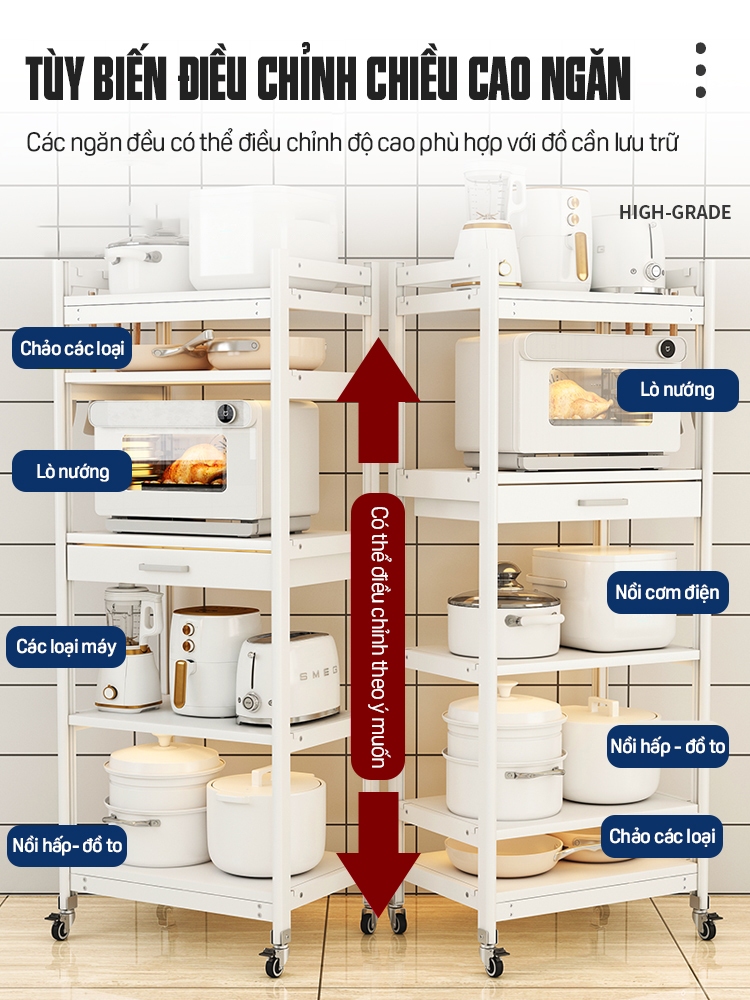 [L40/LD40] KỆ TỦ BẾP ĐA NĂNG DI ĐỘNG HỢP KIM NHÔM SPACEALUMINM CAO CẤP - MÀU ĐEN