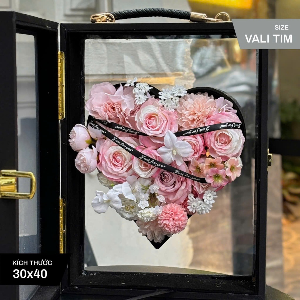 [QUÀ TẶNG] Hộp hoa lụa trong suốt nghệ thuật quà tặng thiết kế thủ công cao cấp