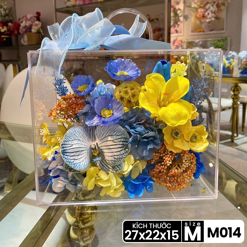 [QUÀ TẶNG] Hộp hoa lụa trong suốt nghệ thuật quà tặng thiết kế thủ công cao cấp