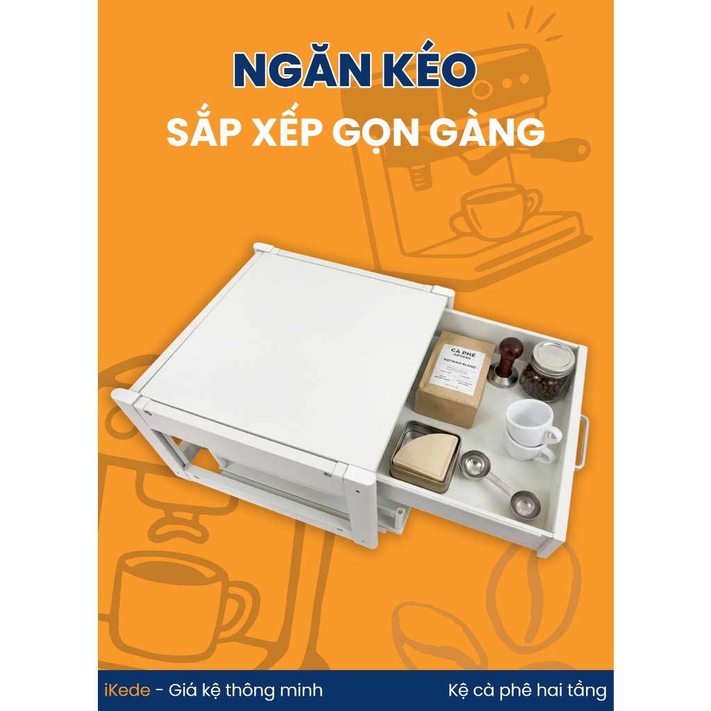 [iKede] Kệ BAR đa năng để máy pha cà phê, máy in hai tầng có ngăn kéo và khay trượt tiện lợi