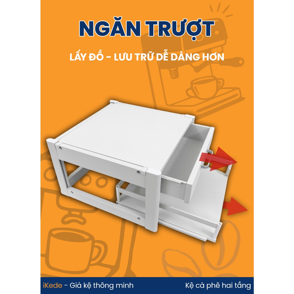 [iKede] Kệ BAR đa năng để máy pha cà phê, máy in hai tầng có ngăn kéo và khay trượt tiện lợi