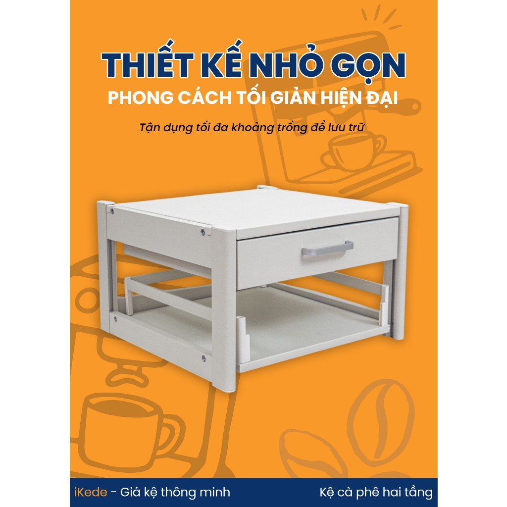 [iKede] Kệ BAR đa năng để máy pha cà phê, máy in hai tầng có ngăn kéo và khay trượt tiện lợi