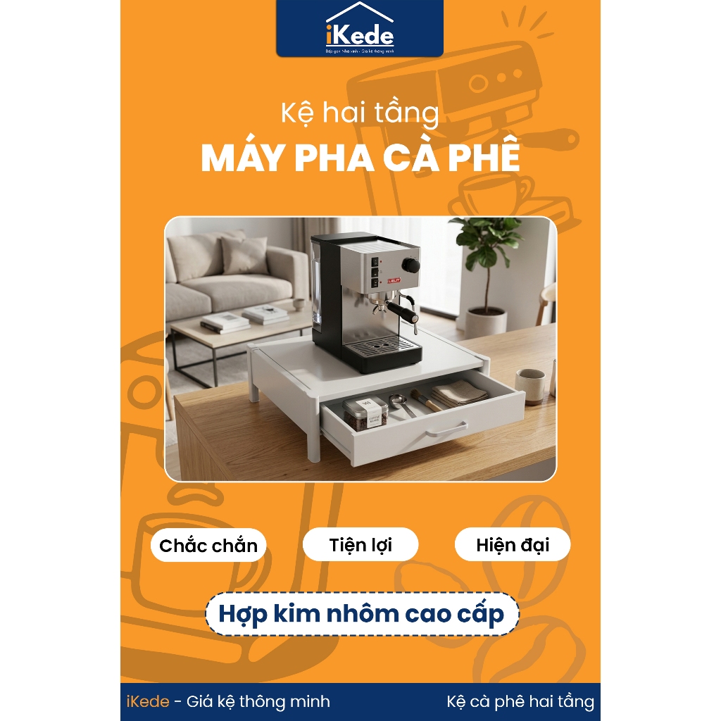 [iKede] Kệ BAR đa năng để máy pha cà phê, máy in hai tầng có ngăn kéo và khay trượt tiện lợi