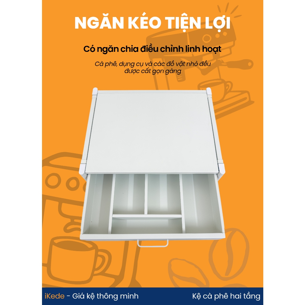 [iKede] Kệ BAR đa năng để máy pha cà phê, máy in hai tầng có ngăn kéo và khay trượt tiện lợi