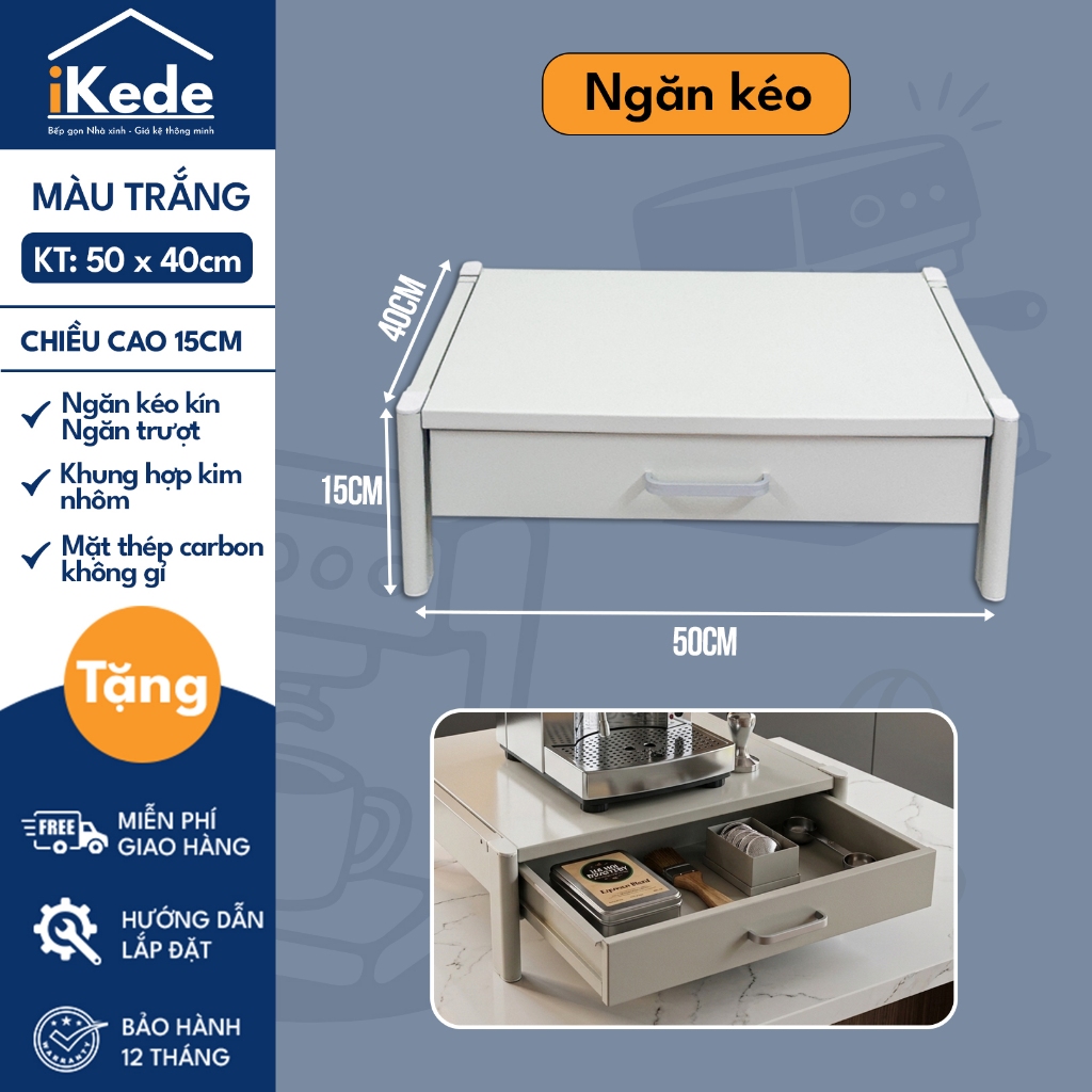 [iKede] Kệ BAR đa năng để máy pha cà phê, máy in hai tầng có ngăn kéo và khay trượt tiện lợi