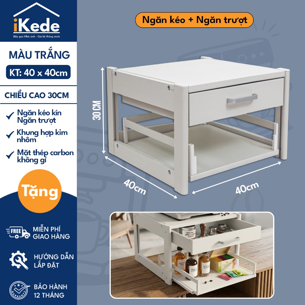 [iKede] Kệ BAR đa năng để máy pha cà phê, máy in hai tầng có ngăn kéo và khay trượt tiện lợi