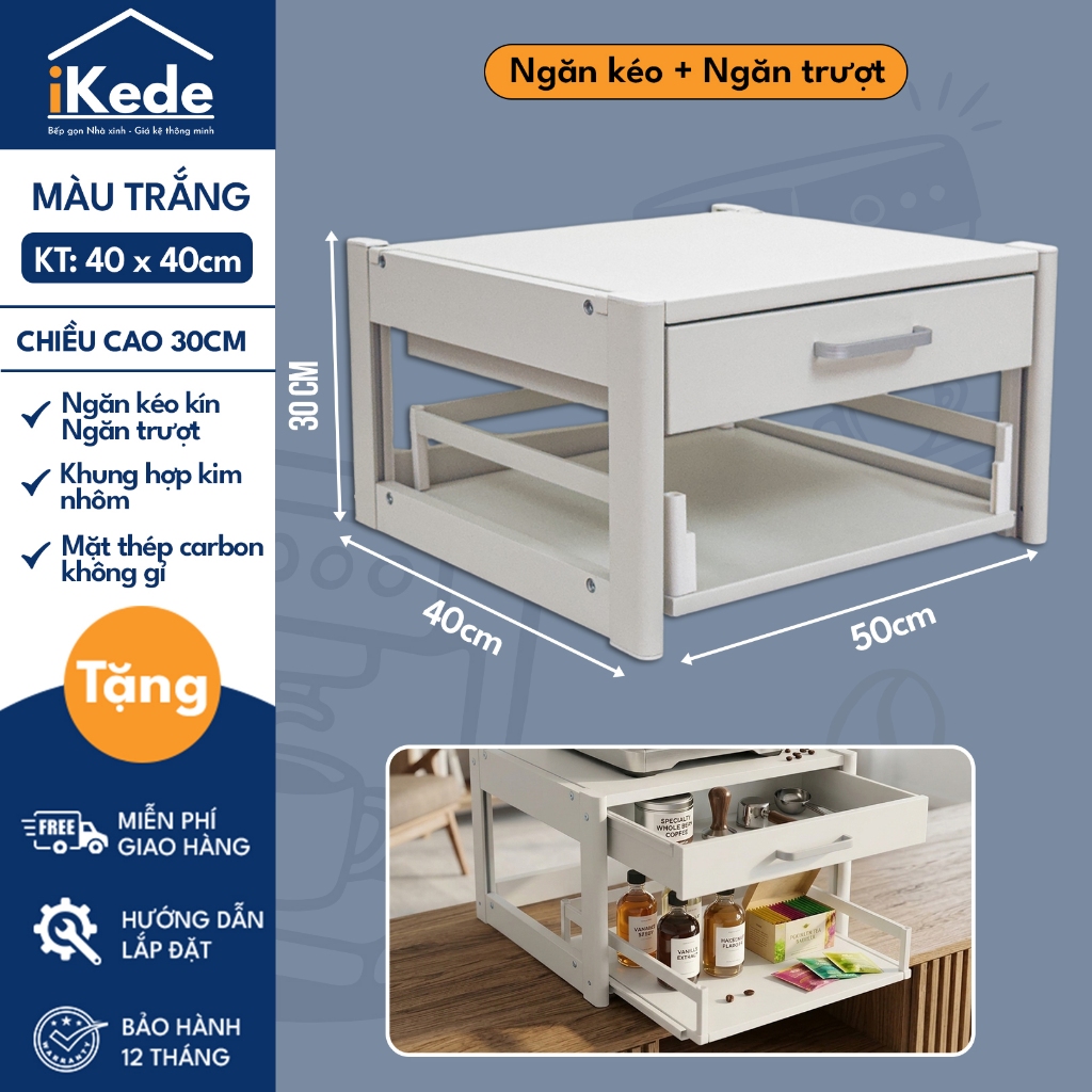 [iKede] Kệ BAR đa năng để máy pha cà phê, máy in hai tầng có ngăn kéo và khay trượt tiện lợi