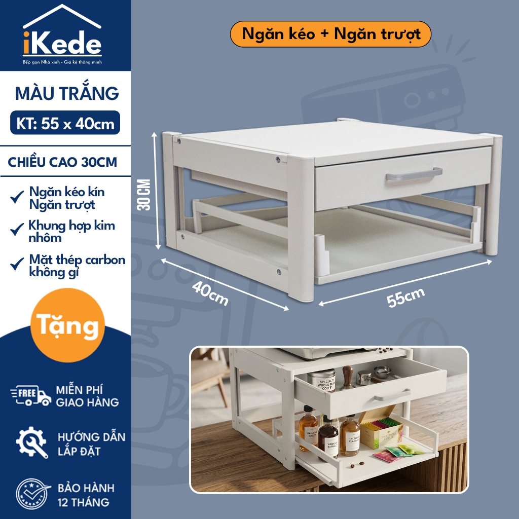 [iKede] Kệ BAR đa năng để máy pha cà phê, máy in hai tầng có ngăn kéo và khay trượt tiện lợi