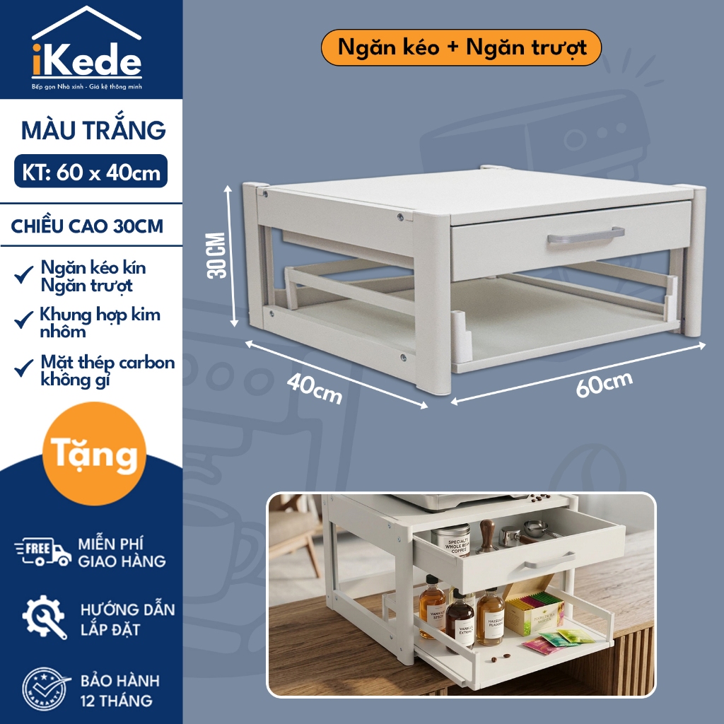 [iKede] Kệ BAR đa năng để máy pha cà phê, máy in hai tầng có ngăn kéo và khay trượt tiện lợi