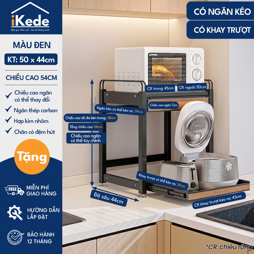 [iKEDE] KỆ ĐỂ NỒI CƠM ĐIỆN, LÒ VIBA 2 TẦNG KHAY TRƯỢT, NGĂN KÉO CAO CẤP KỆ BẾP THÔNG MINH