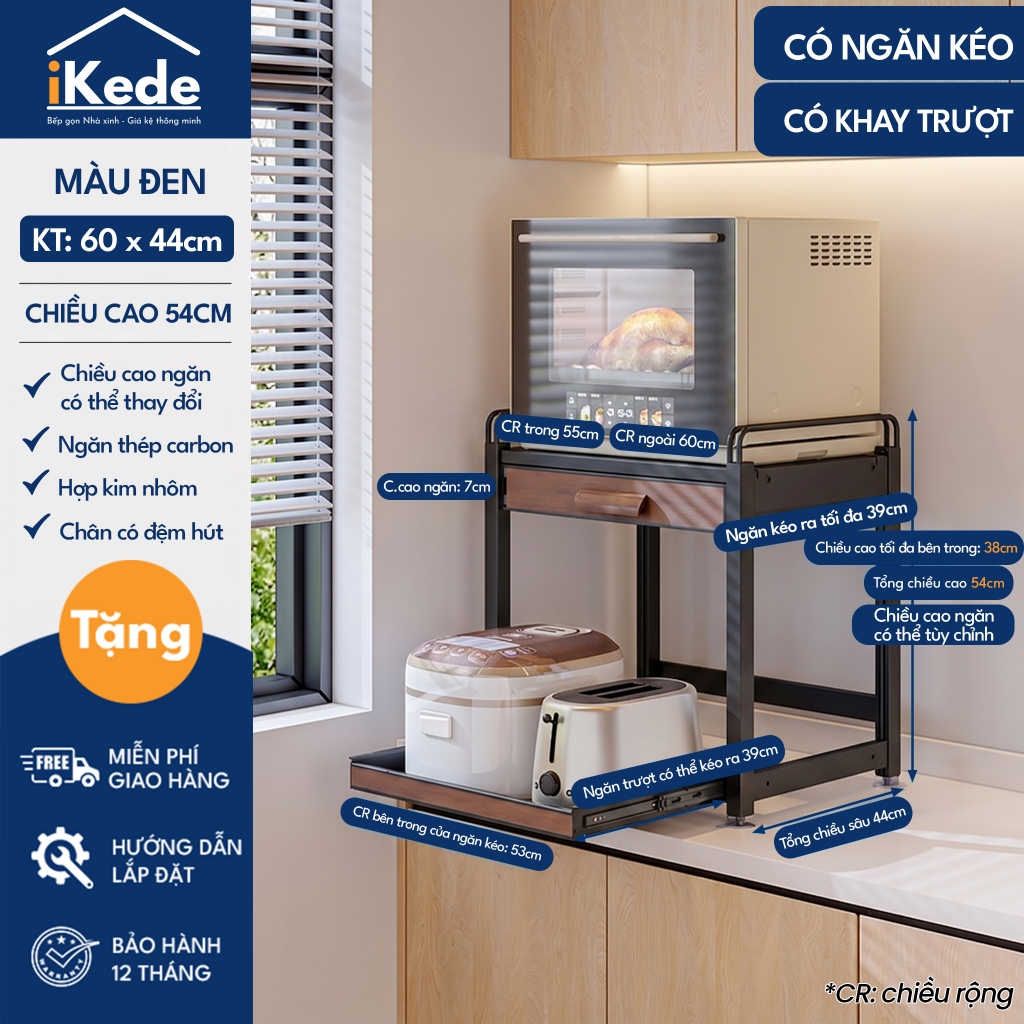 [iKEDE] KỆ ĐỂ NỒI CƠM ĐIỆN, LÒ VIBA 2 TẦNG KHAY TRƯỢT, NGĂN KÉO CAO CẤP KỆ BẾP THÔNG MINH