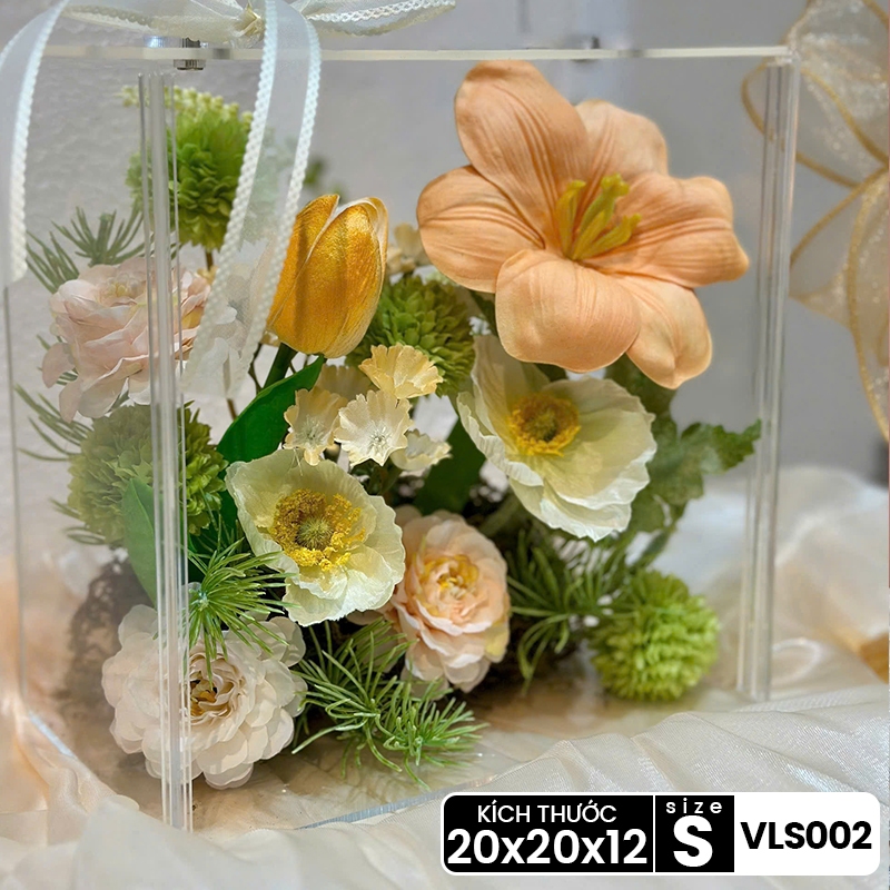 [QUÀ TẶNG] Hộp hoa lụa trong suốt nghệ thuật quà tặng thiết kế thủ công cao cấp