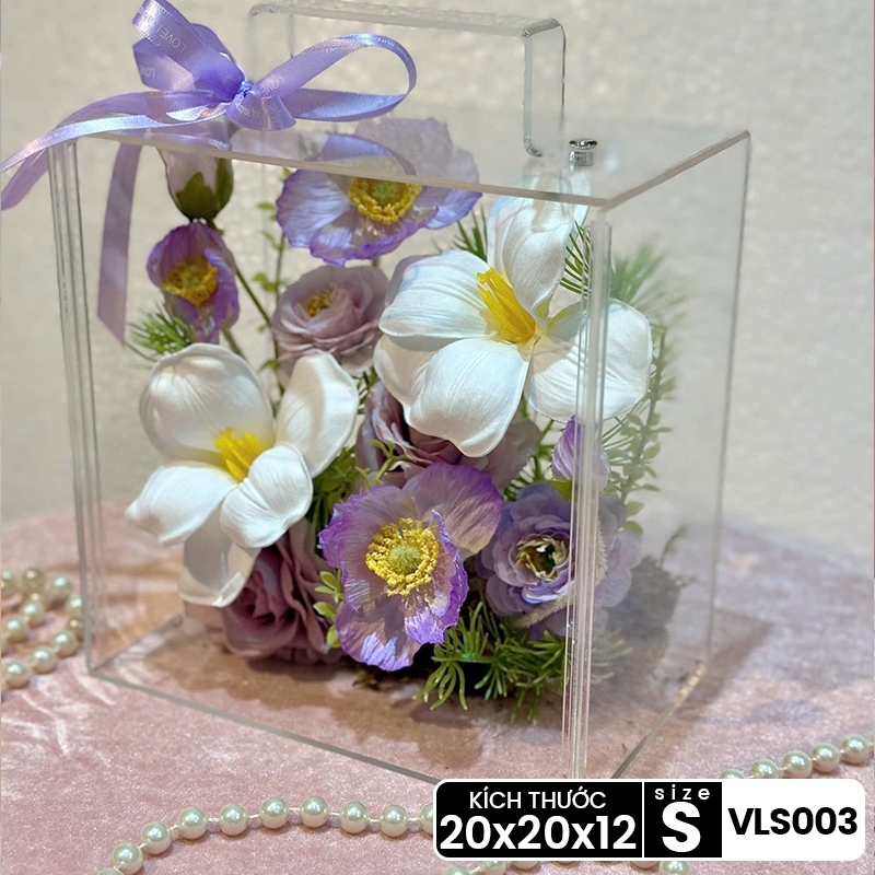 [QUÀ TẶNG] Hộp hoa lụa trong suốt nghệ thuật quà tặng thiết kế thủ công cao cấp