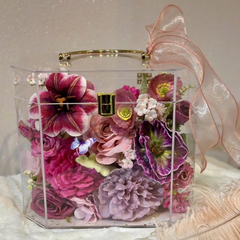 [QUÀ TẶNG] Hộp hoa lụa trong suốt nghệ thuật quà tặng thiết kế thủ công cao cấp
