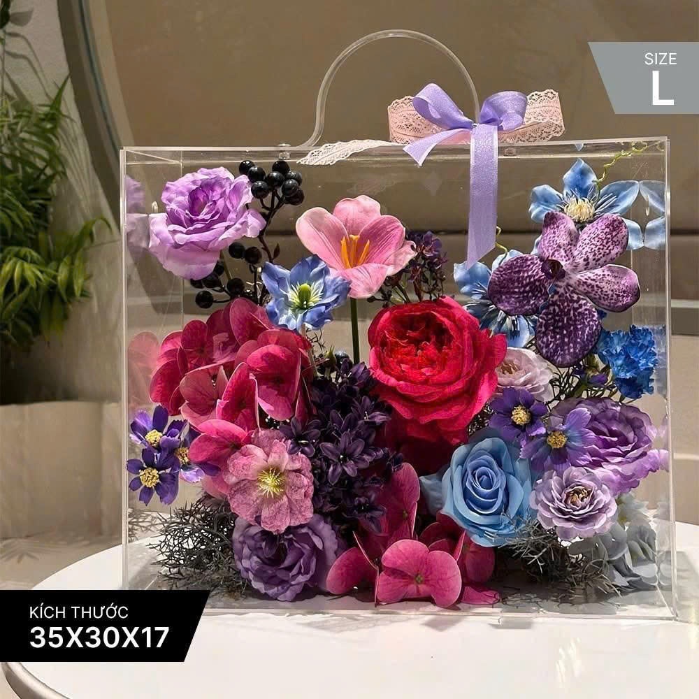 [QUÀ TẶNG] Hộp hoa lụa trong suốt nghệ thuật quà tặng thiết kế thủ công cao cấp