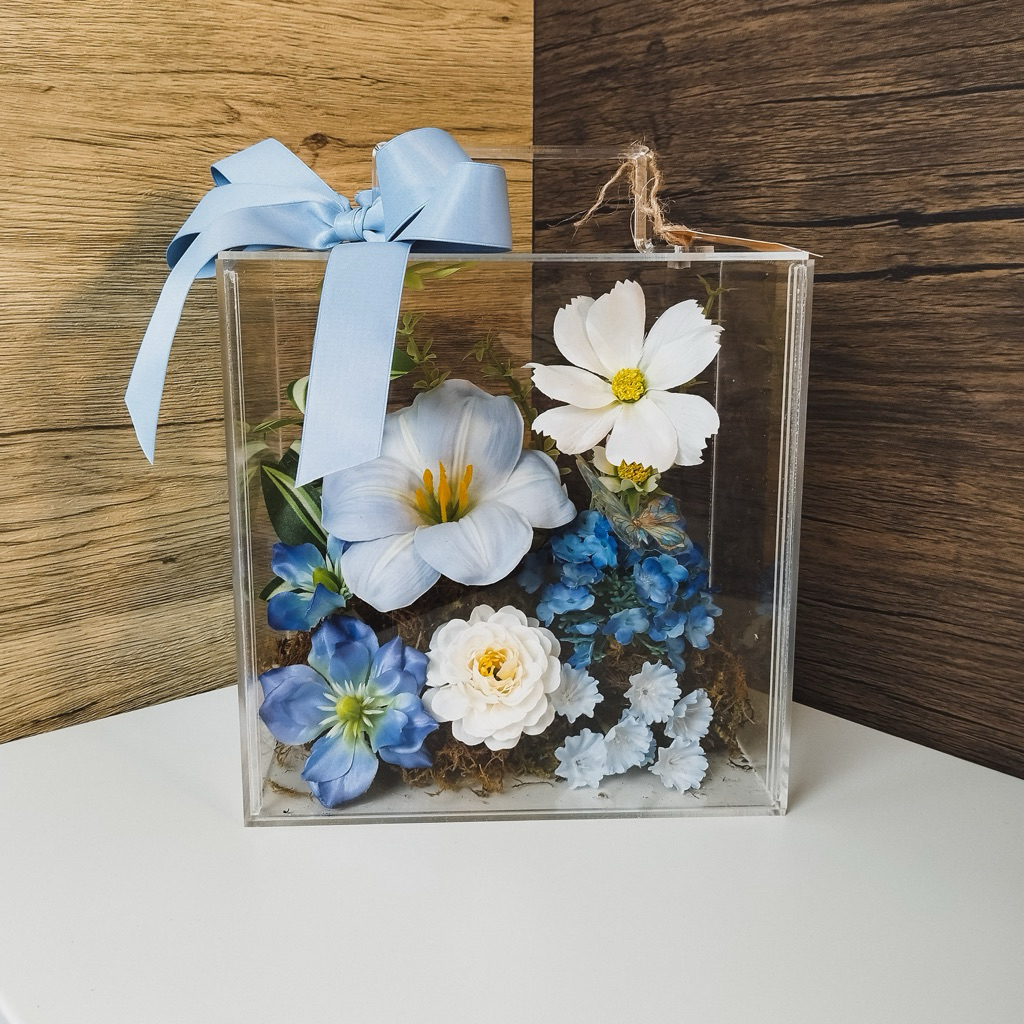 [QUÀ TẶNG] Hộp hoa lụa trong suốt nghệ thuật quà tặng thiết kế thủ công cao cấp
