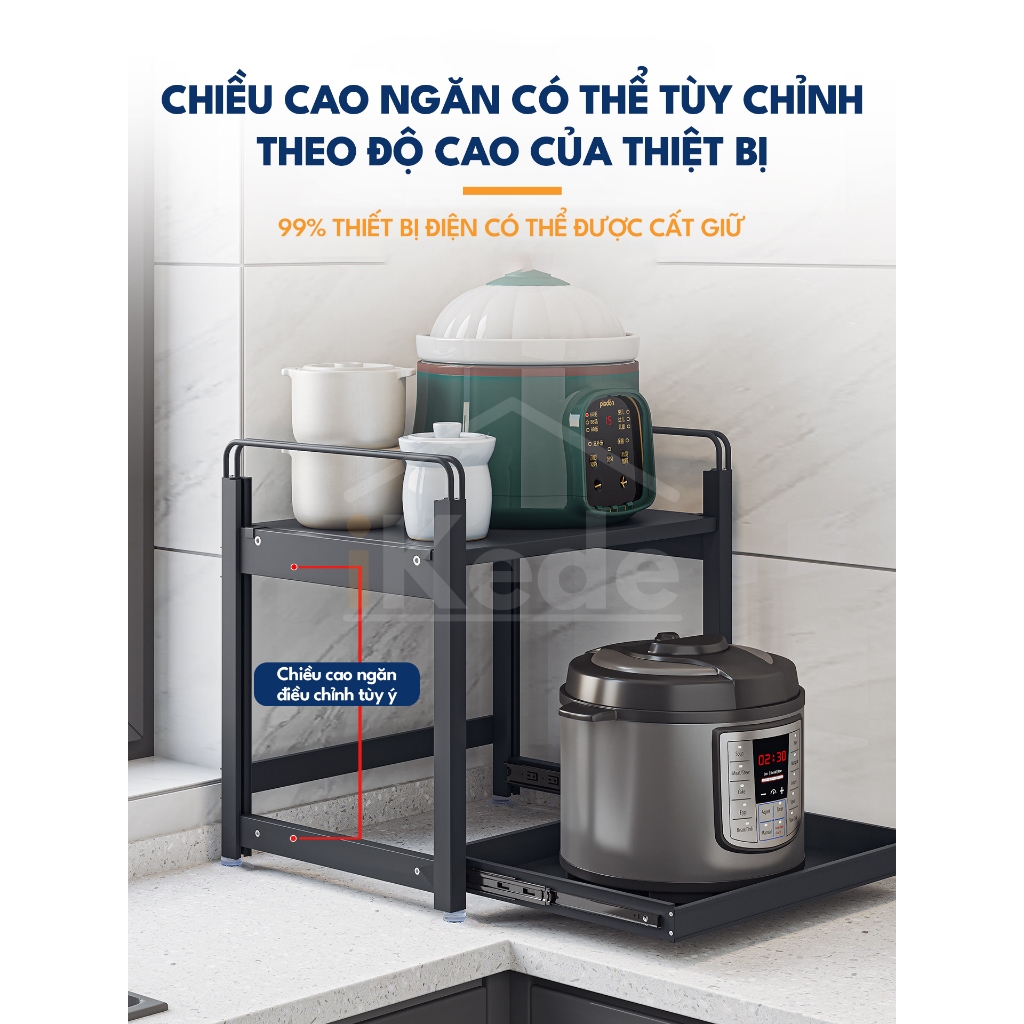 [iKEDE] KỆ ĐỂ NỒI CƠM ĐIỆN, LÒ VIBA 2 TẦNG KHAY TRƯỢT, NGĂN KÉO CAO CẤP KỆ BẾP THÔNG MINH