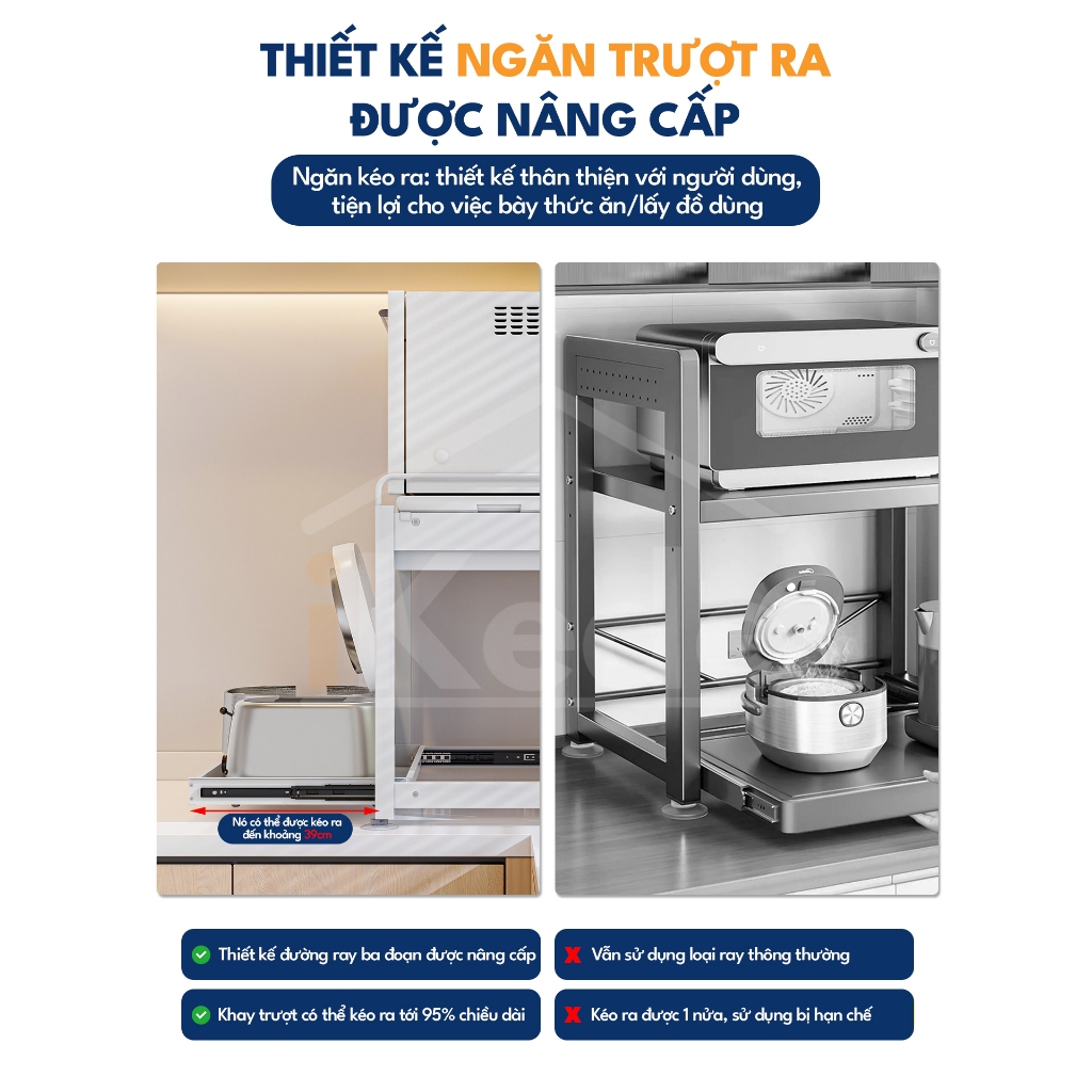 [iKEDE] KỆ ĐỂ NỒI CƠM ĐIỆN, LÒ VIBA 2 TẦNG KHAY TRƯỢT, NGĂN KÉO CAO CẤP KỆ BẾP THÔNG MINH