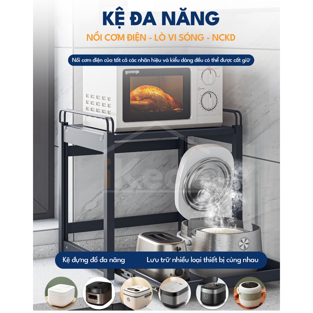 [iKEDE] KỆ ĐỂ NỒI CƠM ĐIỆN, LÒ VIBA 2 TẦNG KHAY TRƯỢT, NGĂN KÉO CAO CẤP KỆ BẾP THÔNG MINH