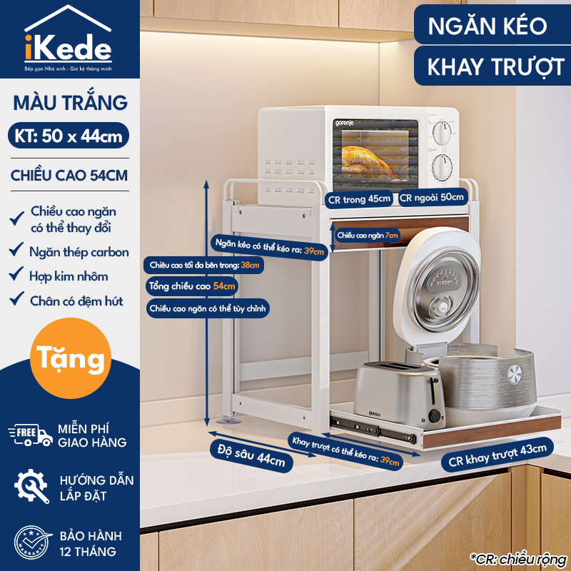 [iKEDE] KỆ ĐỂ NỒI CƠM ĐIỆN, LÒ VIBA 2 TẦNG KHAY TRƯỢT, NGĂN KÉO CAO CẤP KỆ BẾP THÔNG MINH
